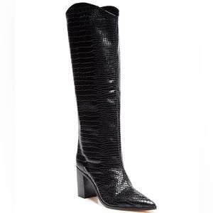 Schutz Maryana Block Crocodile Embossed Leather Tall Western Boot Sz 8